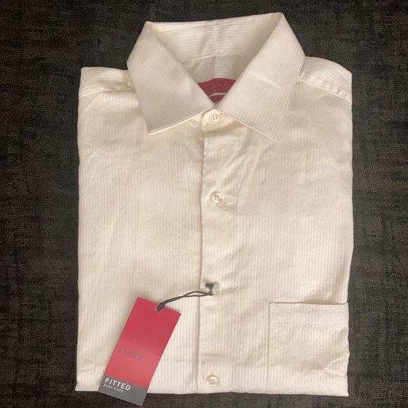 Alfani RED Tonal Texture Striped Dress Shirt Ivory - Picture 6 of 14